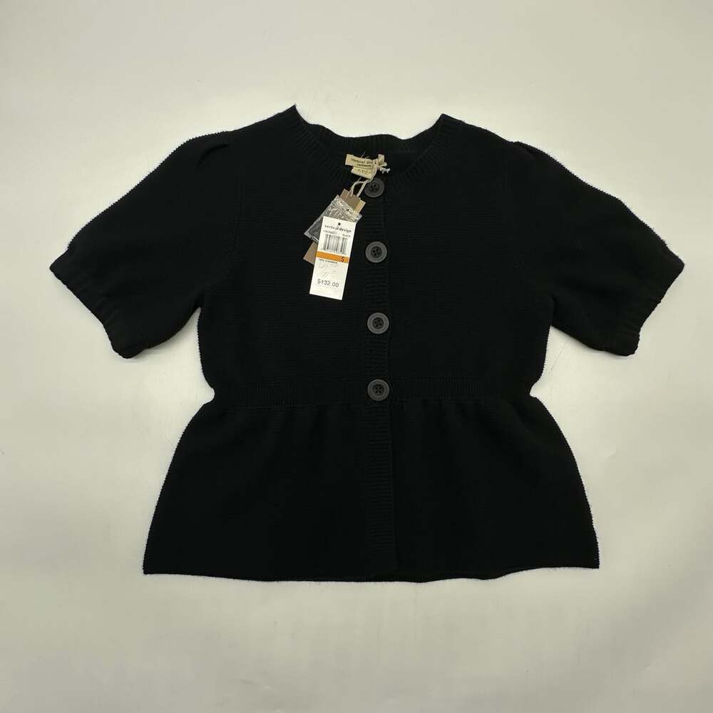 Vertical Design Cashmere 2-Ply Size Small Black Button Up Peplum Sweater Top NWT
